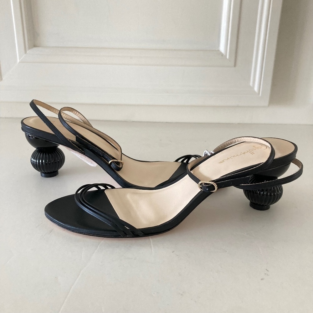 NWOT Guilhermina Anthropologie Sculptural Black Leather Heeled Sandals 9/40 - Picture 2 of 9